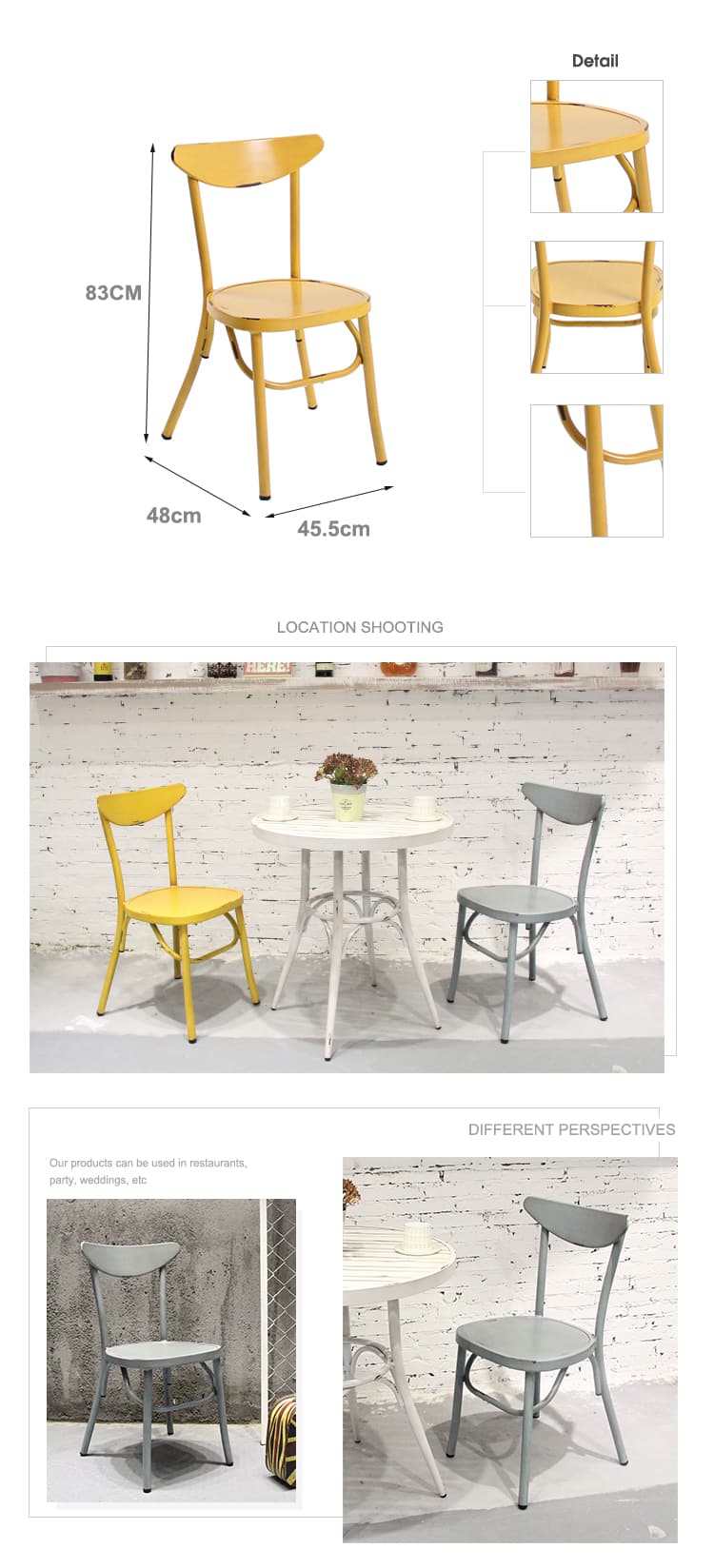 Aluminium Stackable Indoor Outdoor Restaurant Bistro Chair 664S-H45-ALU